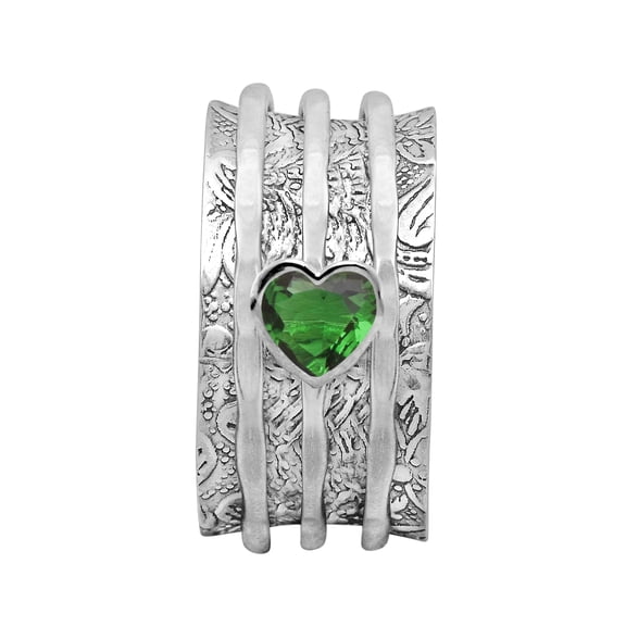 Mooneye Heart Emerald Three Band 925 Sterling Silver Women Valentines Day Gifts Spinner Ring US-9