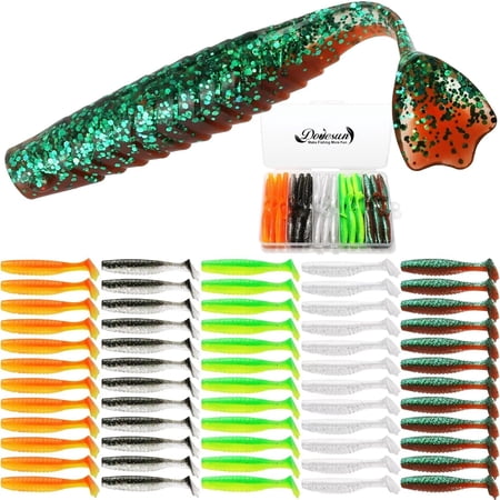 Crappie Lures 2 inch Soft Plastic Baits Paddle Tail Swimbaits Bass Fishing Lures 60PCS