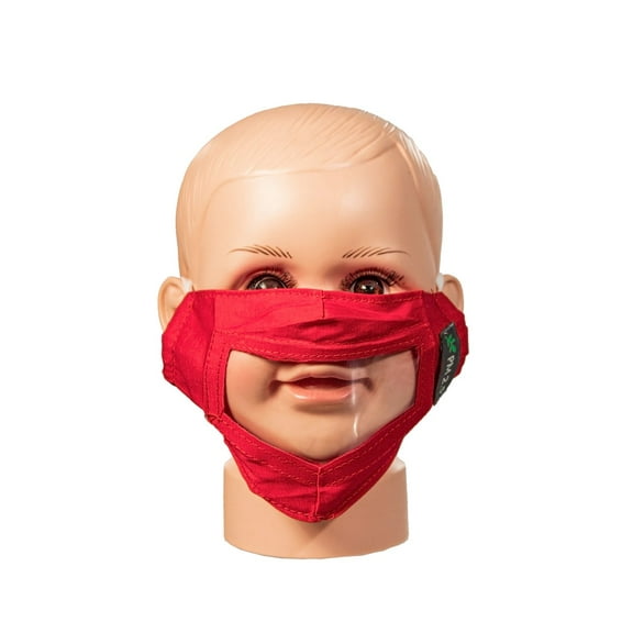 Red Childrens Reusable Face Mask with Clear Window