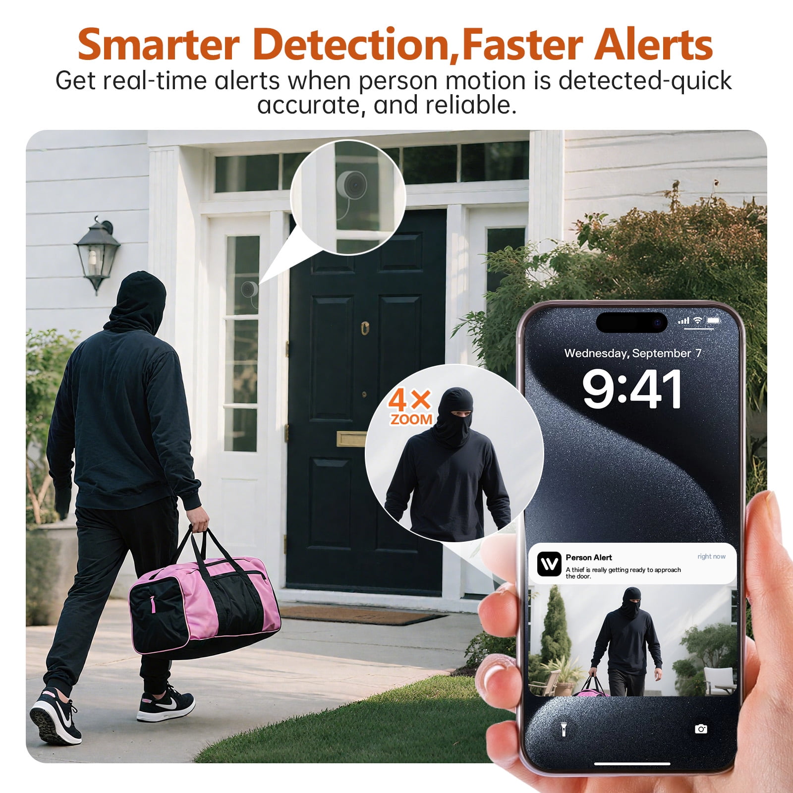 GBIUT Window Camera, 2.4G&5G WIFI Smart Security Camera, 2K Home Security Camera for Indoor Outdoor, Blacklight Full-Color, US Cloud, 911 Emergency Dispatch, Easy & Quick Install