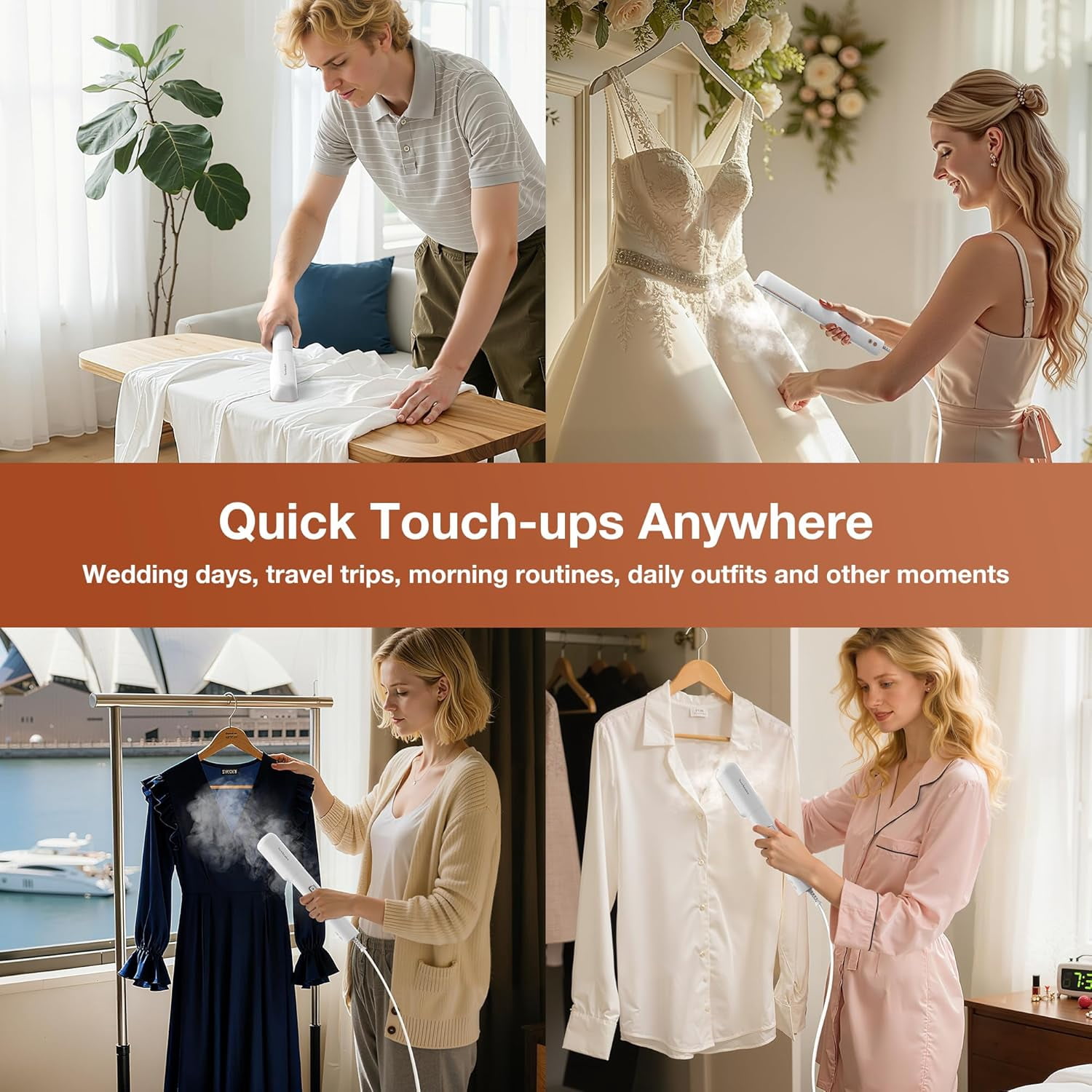 Newbealer Portable Steam Iron & Garment Steamer - 3-in-1 Clamp Style Travel Iron, Dual Voltage, Auto Shut-Off, No Board Needed