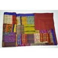 thumbnail image 7 of Marusthali Indian Silk Patchwork Kantha Quilts Handmade Twin Quilt with Pillow Cover Silk Sari Kantha Quilted Quilt Cover Old Bohemian Vintage Patola Quilt, 7 of 7