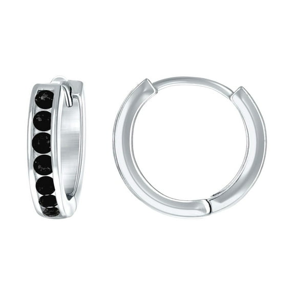 925 Sterling Silver Womens Black Cubic Zirconia Single Row CZ Hoop Earrings 14.2x15.2mm Wide Hoop Earring for Women