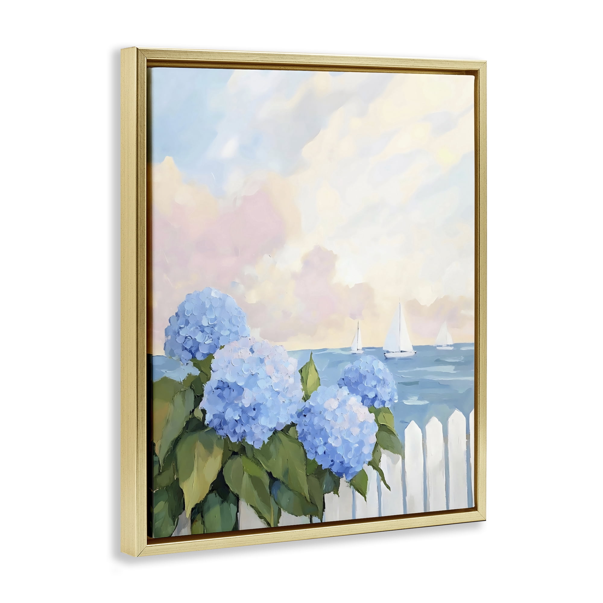 Stupell Industries Hydrangeas By The Sea Gold Framed Floater Canvas Wall Art, design by Creative Studio