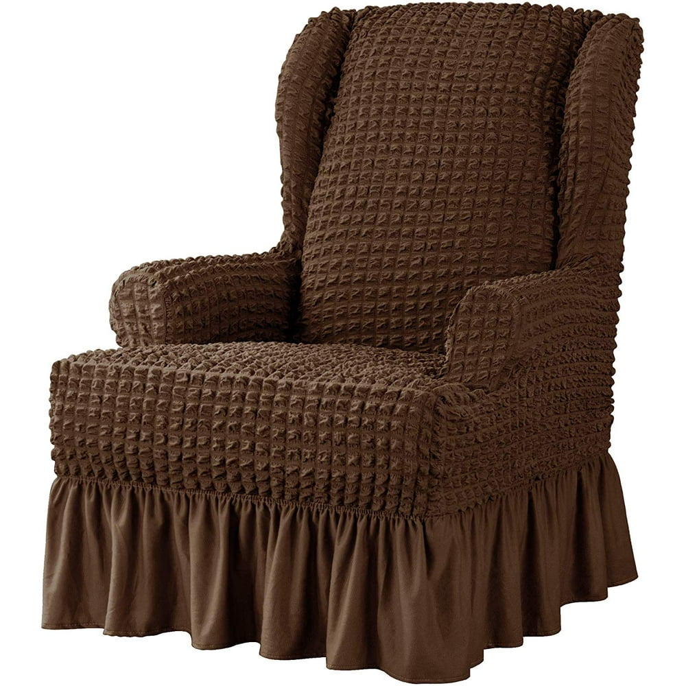 Subrtex Stretch 1Piece Pleated Ruffled Skirt Wing Chair Slipcover