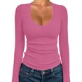 thumbnail image 6 of vdgthytj Women's Long Sleeve Shirts Ribbrd Knit V Neck Casual Slim Fitted Top Fall Trendy Going out Basic Tee, 6 of 8