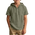 thumbnail image 5 of Fancifize Cotton Hoodies for Boys Summer Short Sleeve Quarter Button Hooded Tshirts Kids Casual Loose Tops 5-14 Years, 5 of 6