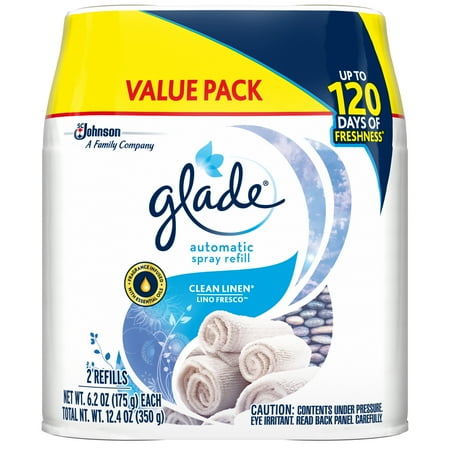 Glade Automatic Spray Refill 2 CT, Clean Linen, 12.4 OZ. Total, Air Freshener