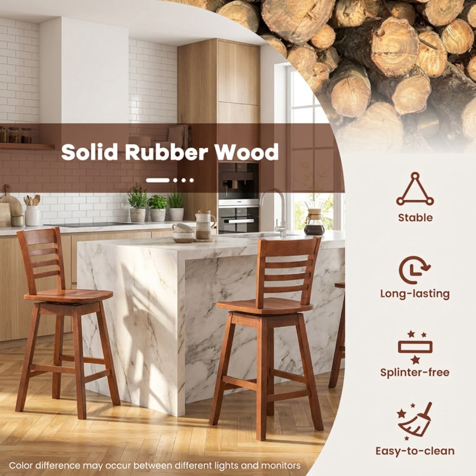 Furnibear Counter Height Barstools Set of 2 with Footrest for Kitchen Island Bar for Kitchen Island Counter Bar Pub Dining Home, Walnut