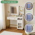 thumbnail image 4 of 2025 New Vanity Desk with Mirror and Lights in 3 Modes, Makeup Vanity Table with 2 Drawers, 1 Cabinet, Power Outlet and Open Storage Compartments for Bedroom & Dressing Room, 4 of 6
