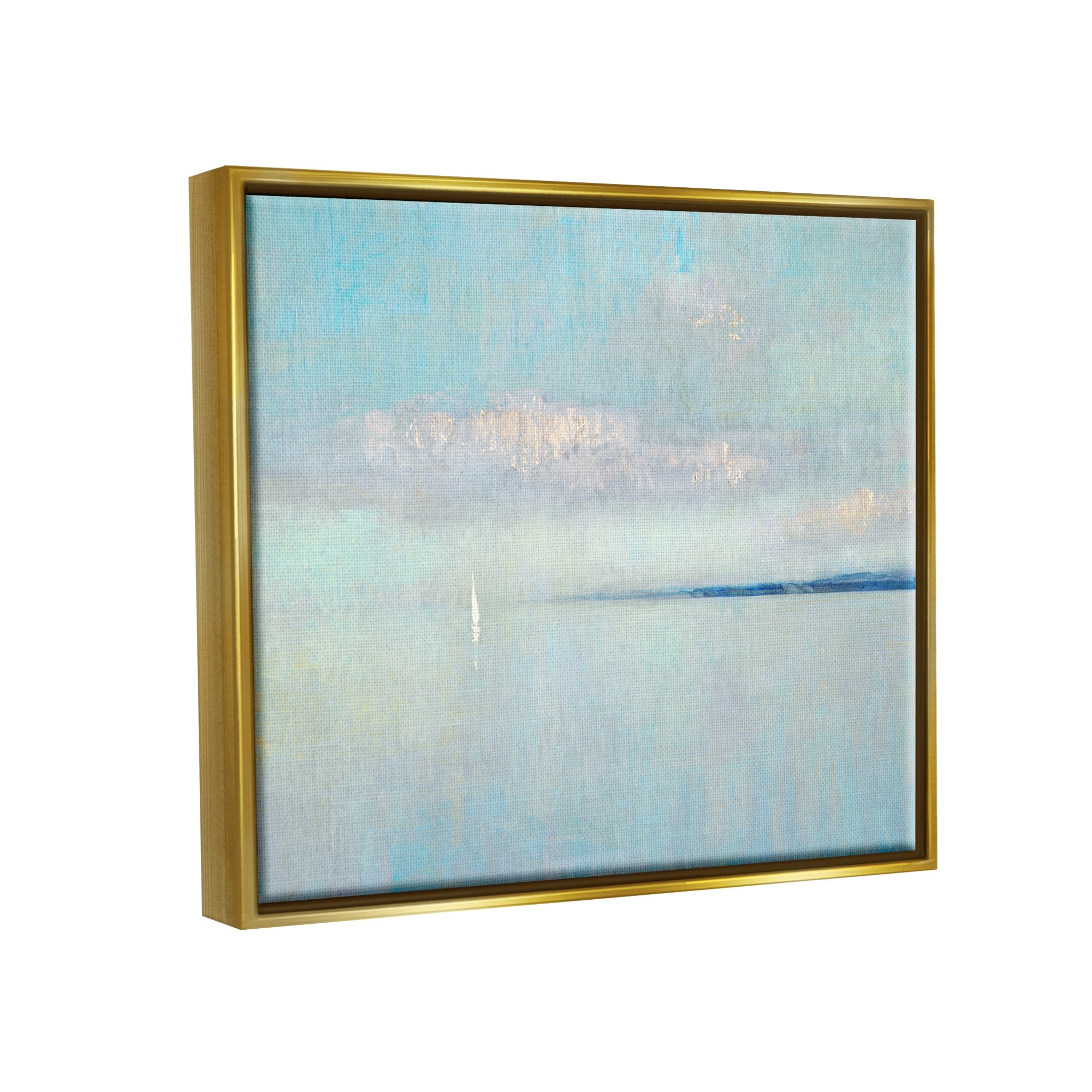 Stupell Industries Atmospheric Cloudy Ocean Scenery Lone Sailboat Floating Painting Metallic Gold Floating Framed Canvas Print Wall Art, Design by Katie Swatland