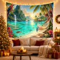 thumbnail image 3 of Tropical Bay With Waterfall Hammock and Macaw, Peaceful Coastal Style for Beach Lovers, Island Wall Art, Housewarming Gift, Tapestry Wall Hanging for Bedroom and Living Room, 3 of 7