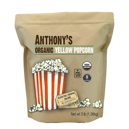 Organic Yellow Popcorn Kernels (3lb) by Anthony's, Non-GMO, UnPopped and Gluten Free