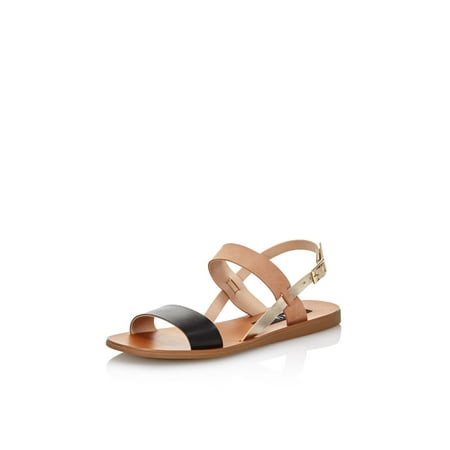 

AQUA Womens Black Adjustable Strap Sam Round Toe Buckle Leather Slingback Sandal 9.5