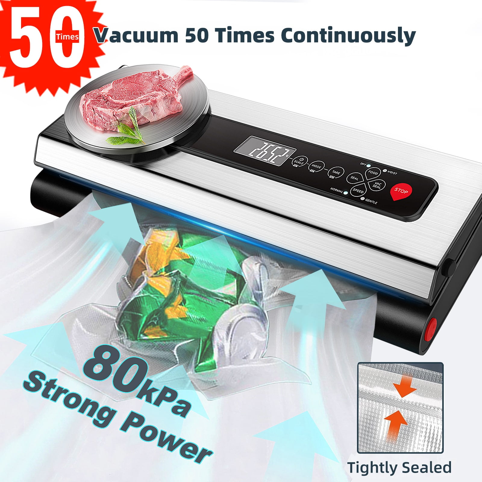 Axidou Vacuum Sealer, 7-in-1 Functions, Sous Vide, Food Storage, Moist & Dry Mode, Pulse Function, Silver