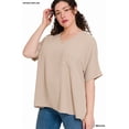 thumbnail image 2 of Zenana Women & Plus V Neck Woven Airflow Dolman Short Sleeve Blouse Top with Front Pocket, 2 of 5