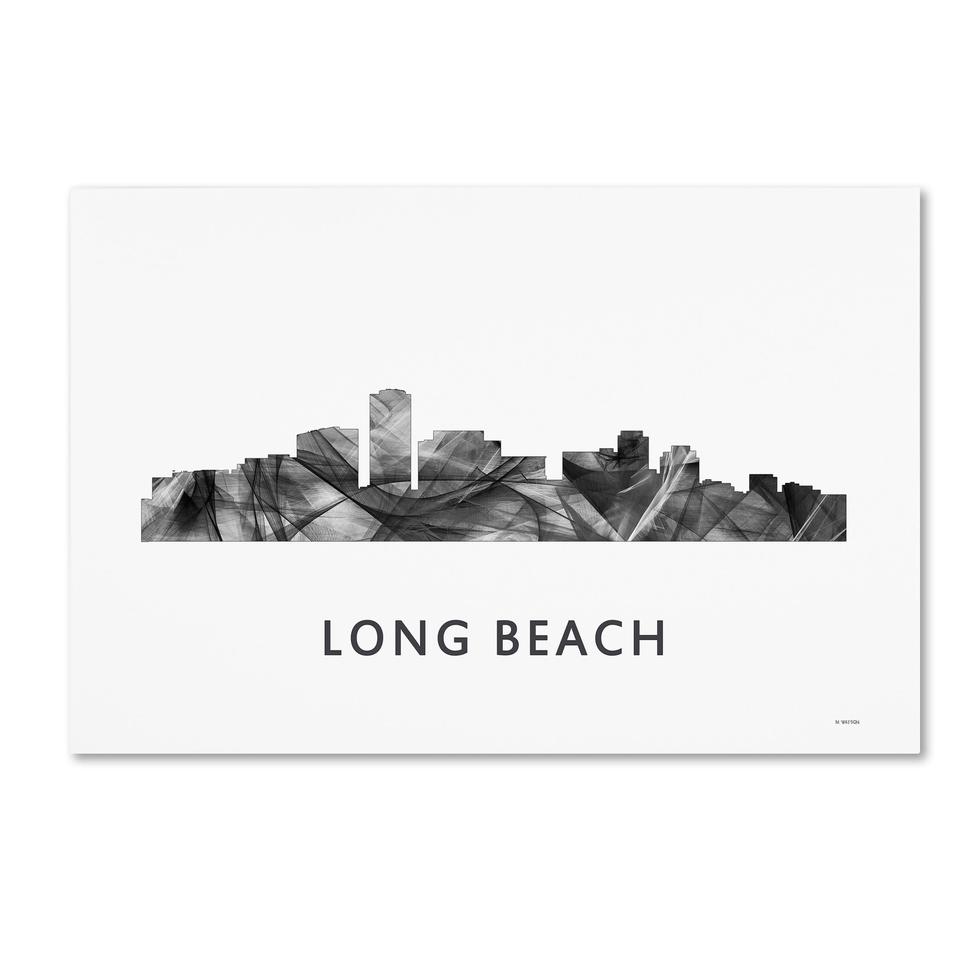 Trademark Fine Art 'Long Beach California Skyline WB-BW' Canvas Art by Marlene Watson