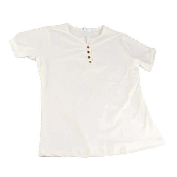 Camiseta de verano de manga corta con botones y escote en V Nikou blanca 3XL