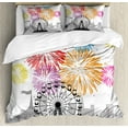 thumbnail image 1 of Ferris Wheel Duvet Cover Set Queen Size, Circus Tent Roller Coaster and City Silhouettes Fun with Colorful Fireworks, Decorative 3 Piece Bedding Set with 2 Pillow Shams, Multicolor, by Ambesonne, 1 of 3