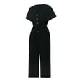 thumbnail image 6 of Women Cropped Jumpsuit, Short Sleeve V-neck Button Closure Waist Tie Solid Pants with Pockets, 6 of 9