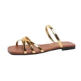 thumbnail image 2 of Women's Flat Sandals Square Open Toe Strappy Slingback Casual Summer Shoes Gold 7.5, 2 of 7