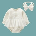 thumbnail image 5 of Seyurigaoka Baby Girls Long Sleeve Romper with Bow Headdress Mesh Lace Clothing, 5 of 7