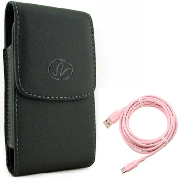 For Galaxy A54 /A53 /A33 - Case Belt Clip w 10ft Long USB-C Cable, Leather Holster Cover, Pink Charger Cord Power Wire for Samsung Galaxy A54 /A53 /A33 5G