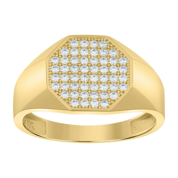 10kt Yellow Gold Mens Cubic-Zirconia Octagon Head Fashion Ring