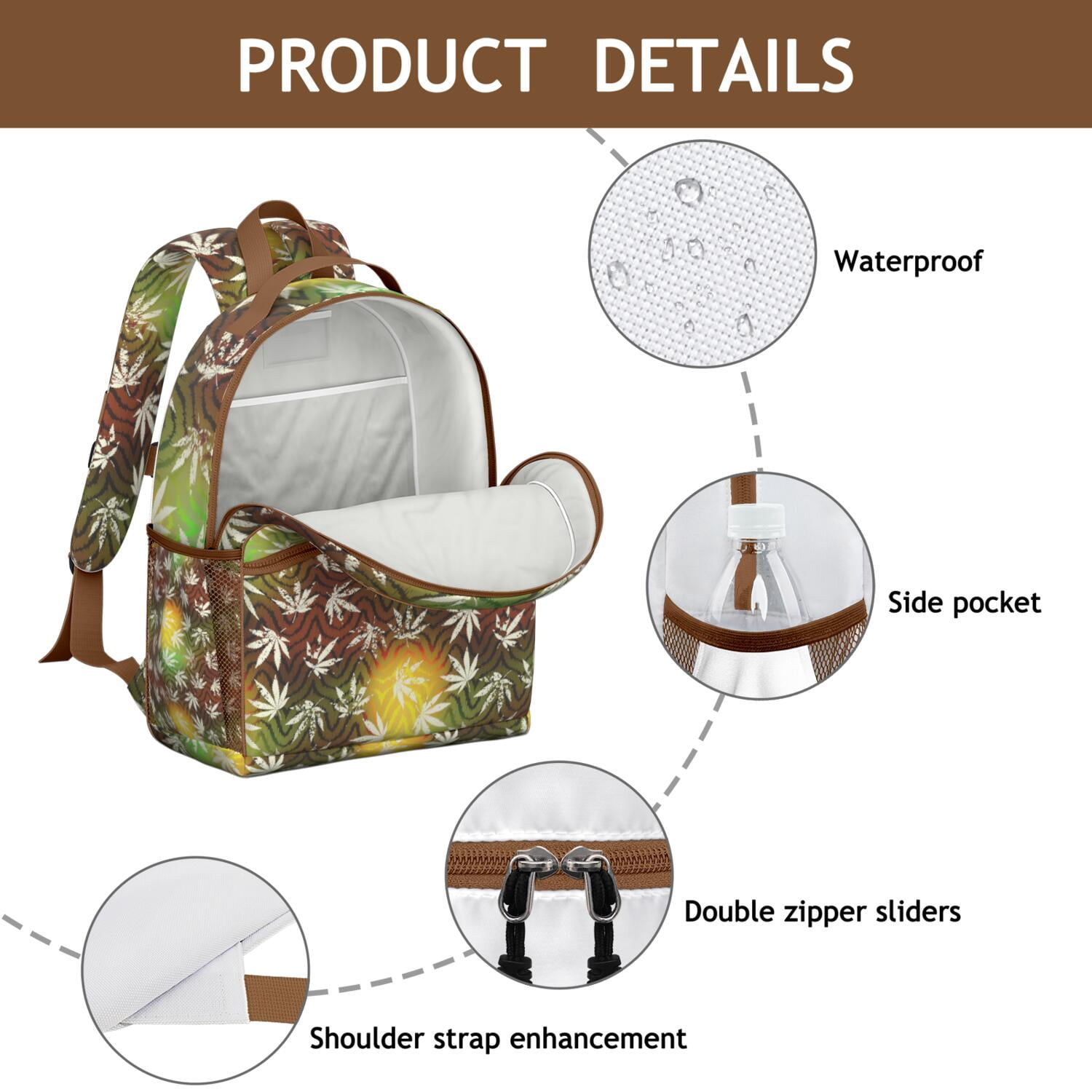 Rasta Marijuana Leaf Backpack - Durable Waterproof Travel Backpack with Adjustable Straps & Spacious Compartments