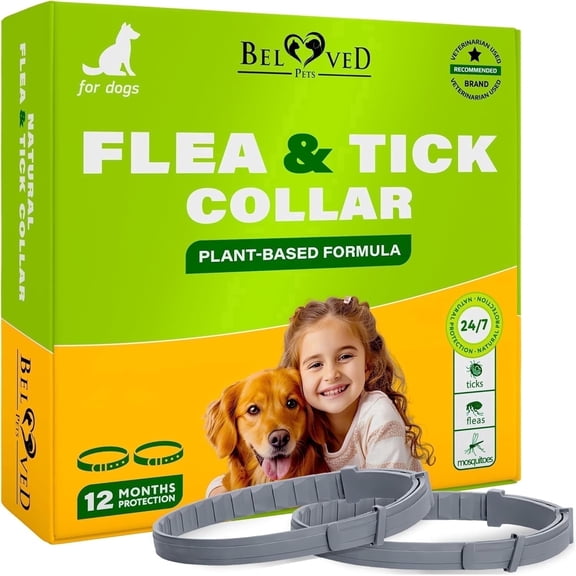 Natural Flea & Tick Collar for Dogs - 12 Months of Prevention & Safe Treatment, Anti-Flea and Tick Essential Oil Repellent (1 Pack, 2 Count)