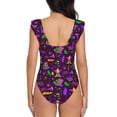 thumbnail image 6 of Yiaed Mardi Gra2 Print Women's Ruffled One Piece Swimsuit V Neck Swimwear Slimming Monokini for Woman-X-Large, 6 of 8