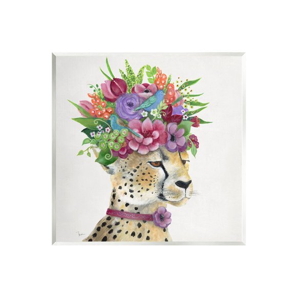 Stupell Industries Whimsical Cheetah Flower Crown Painting Unframed Art Print Wall Art, Design by Tava Studios