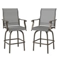 thumbnail image 1 of Set of 2 Outdoor Bar Stools, 360° Swivel High Back Patio Chairs with Armrests, Breathable Sling Fabric and Powder-Coated Steel Frame, Light Grey, 23.6"W x 27.6"D x 50"H, 1 of 7