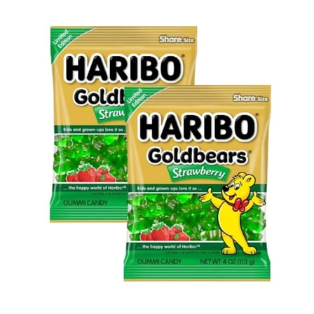 Haribo Gummi Candy Goldbears Strawberry Flavor Limited Edition, 4 oz Each, Pack of 2 | Sweet Strawberry Gummy Bears | Fun Valentine’s Day Candy Treat