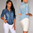 thumbnail image 3 of Women Fashion Denim Blouses Soft Long Sleeves Shirt Slim Tops, 3 of 5