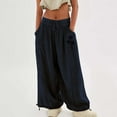 thumbnail image 2 of Bovemsi Casual Pants for Women Cargo Baggy Wide Leg Black Loose High Waist Sweatpants Multi Pockets Beach Trousers, 2 of 9