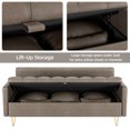 thumbnail image 6 of SAINSPEED Faux Leather Sofa Couch 67" W Sofas with Button Tufted Design and Hand Stitched, Heavy Duty Foundation with Gold Metal Legs, Lift-Up Storage and Bolster Pillows in Dark Brown, 6 of 9