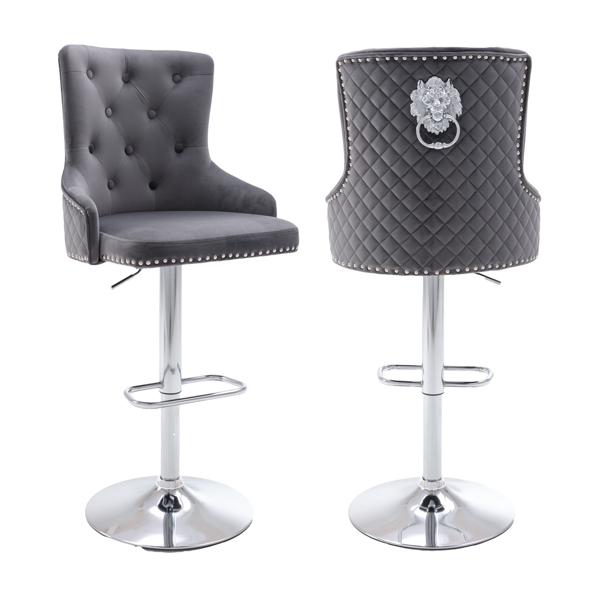 KCC Velvet Barstool Set of 2 Bar Chair Height Adjustable Swivel Counter