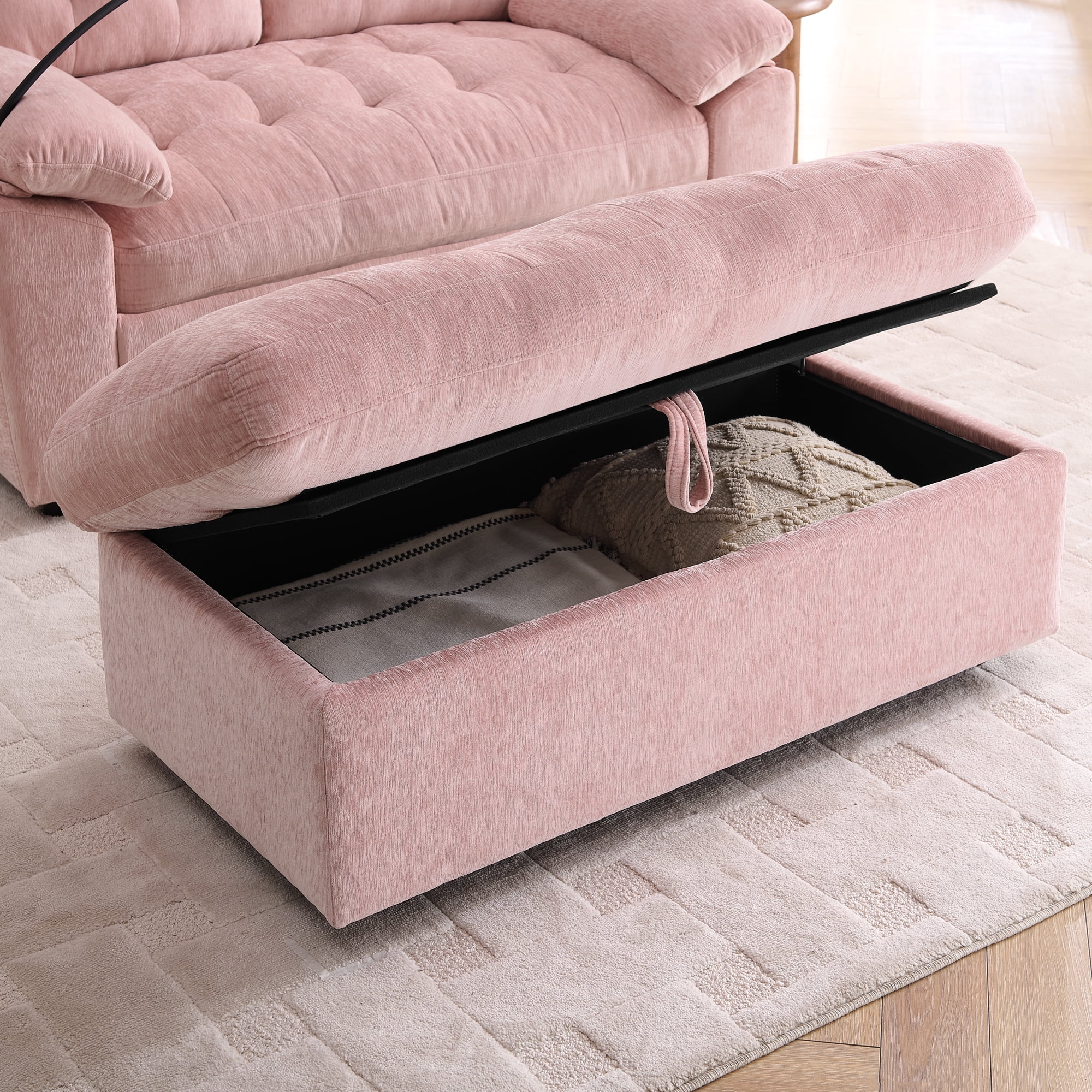 Recliner Loveseat with Adjustable Backrest, Cup Holders, USB Charging Port, Phone Stand and Storage Ottoman
