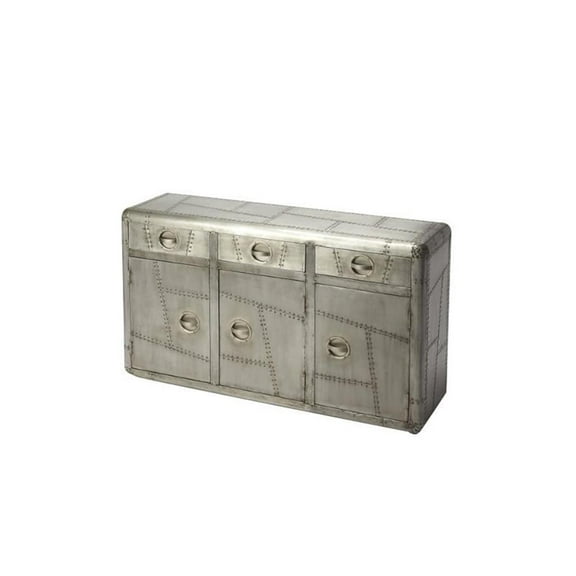 Pemberly Row Industrial Solid Mango Wood 3 Drawer Sideboard in Gray