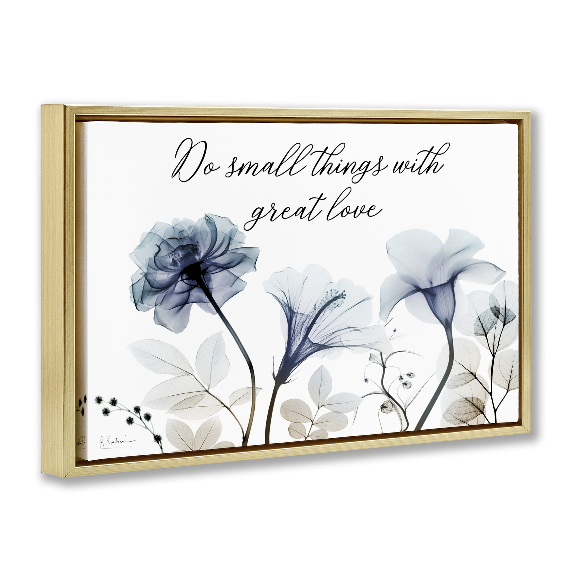Stupell Industries With Great Love Floral Religious Painting Gold Floater Framed Art Print Wall Art, 31 x 21