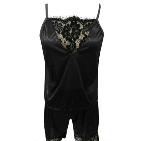 

Follure Lingerie Pajama Sets for Women Sleepwear Sleeveless Strap Nightwear Lace Trim Satin Cami Top Pajamas