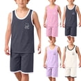 thumbnail image 2 of Qingpeng Kids Loungewear Set Sleeveless Crew Neck Summer Sleepwear Tank Top And Shorts Lightweight Breathable Matching Outfit Set For Kids, 2 of 8