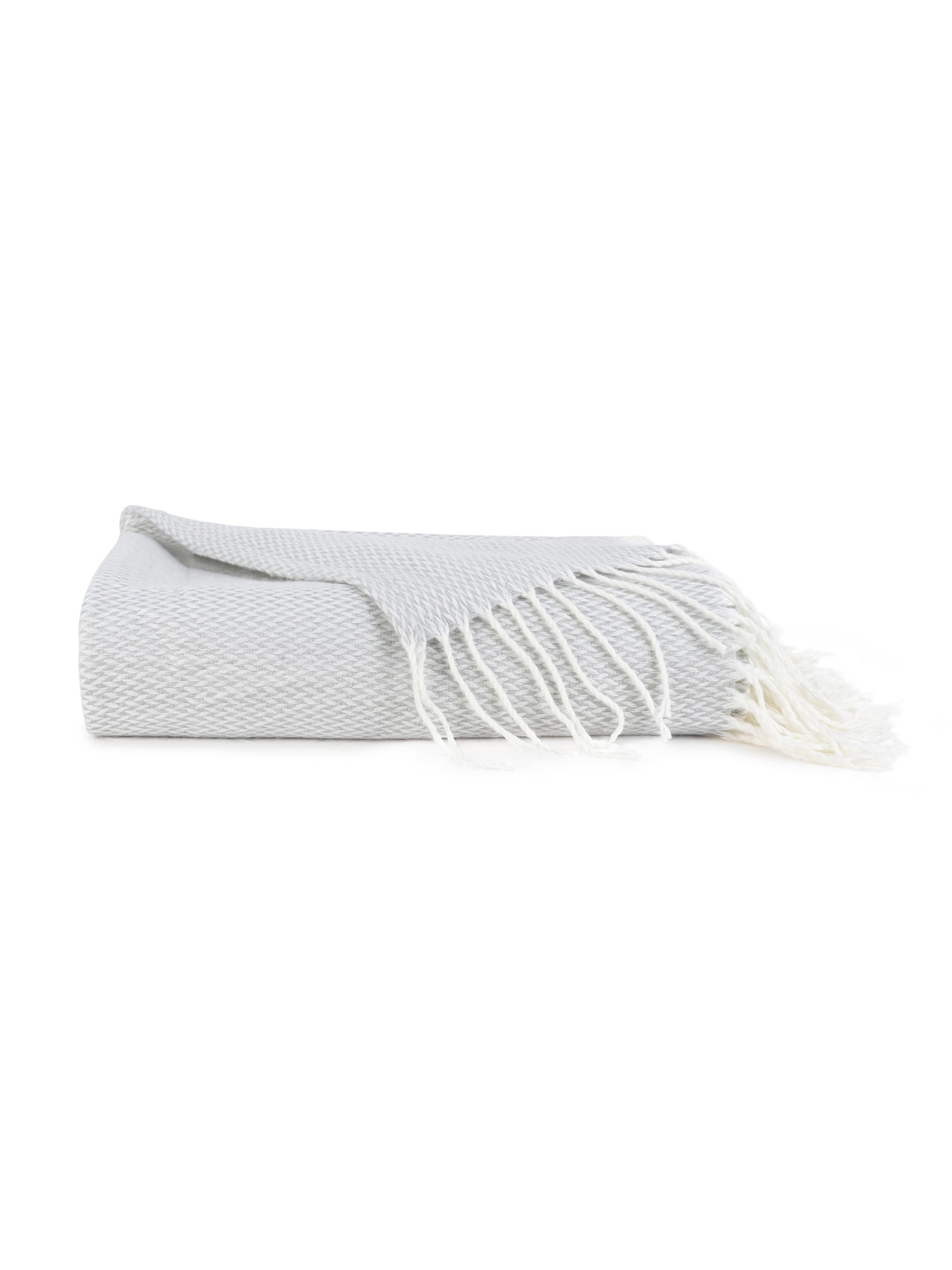 Comfort Canopy - Light Gray Herringbone Throw Blanket with Fringed Edges