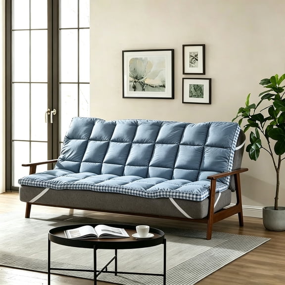 Futon Mattress Topper, Plush Polyester Fiber Cover, Soft Comfortable for Sofa Bed Foldable Mattress Topper Guest Sleeping Mattress Topper Dorm Mattress Pad