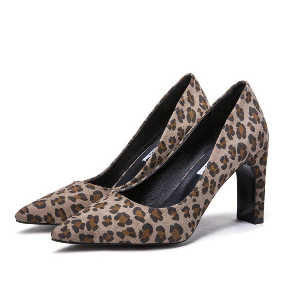 leopard print thick heels