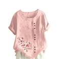 thumbnail image 2 of Blouses pour Femmes, Haut Décontracté en Lin Imprimé à Manches Courtes avec Boutons, 2 of 3