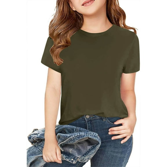 FAHXNVB 3 Pack Girls Short Sleeve T-Shirts Crewneck Soft Cotton Solid Color Casual Tees Tops Summer Fashion Comfortabel Shirts 2-12 Years