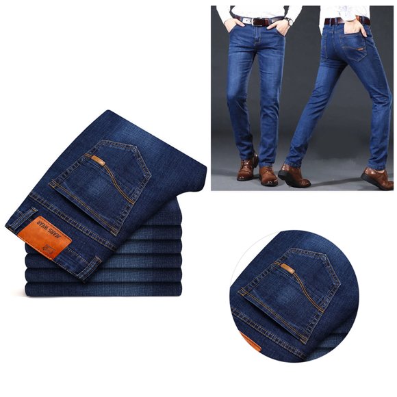 Fleece-lined jeans men's thickened warm autumn and winter style elastic straight loose winter casual durable long