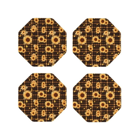 

Tideii Brown Plaid Sunflower for Leather Coasters 4 Pieces Anti-fouling and Anti-scalding Decorative Coasters Suitable for Restaurants Kitchens Coffee Shops-Octagon